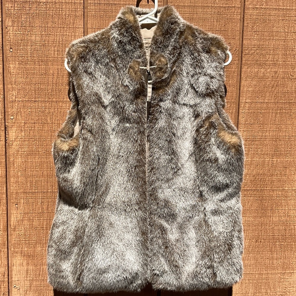 REVERSIBLE Vest Faux Fur | Women M | Tan Chinchilla